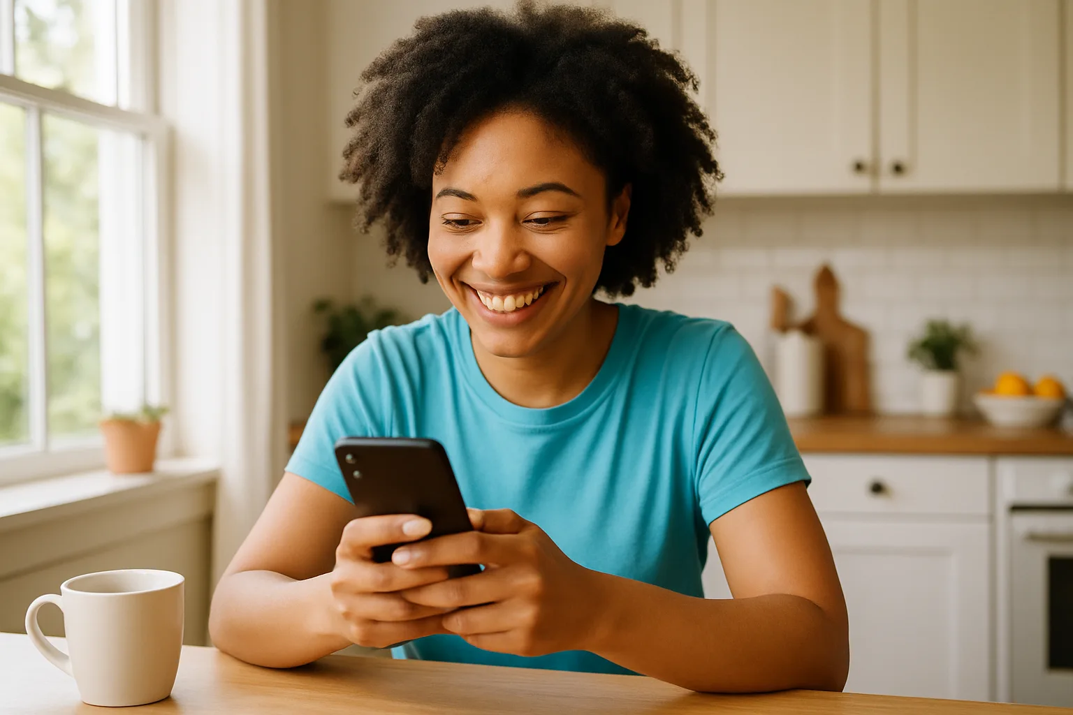 Person smiling while messaging on a smartphone — start dating in Northamptonshire